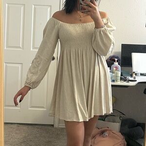 SHEIN Beige Off-Shoulder Long Sleeve Dress